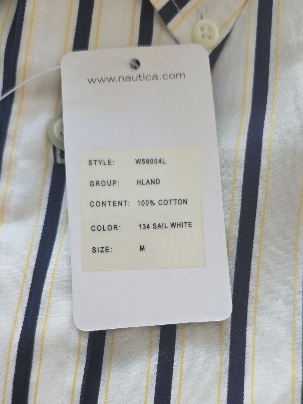 Nautica Men’s Cream Shirt with Navy & Yellow Stripes - Picture 3 of 4